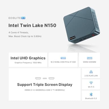 BOSGAME E3 Mini PC, Intel N150(Beat N100/N95) 16GB DDR4 RAM 512GB SSD, 11 Pro Mini Desktop Comuter, Support 4K Dual HDMI Display/WiFi 5/BT5.0/USB 3.2 - Image 2