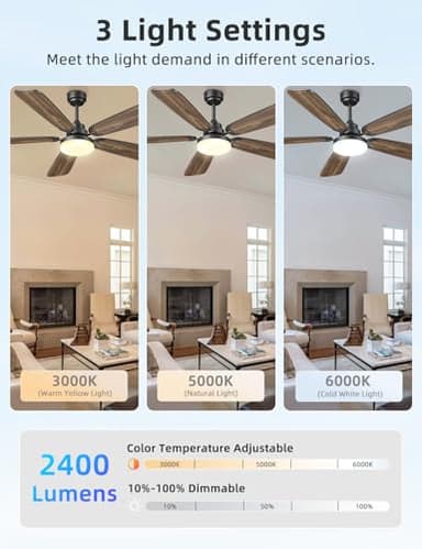 Ceiling Fans with Lights and Remote, 52 Inch Modern Ceiling Fan with Light, Downrod & Flush Mount, Quiet DC Motor, Dual Finish 5 Blades Ceiling Fan for Bedroom Living Room Farmhouse Indoor - Image 7