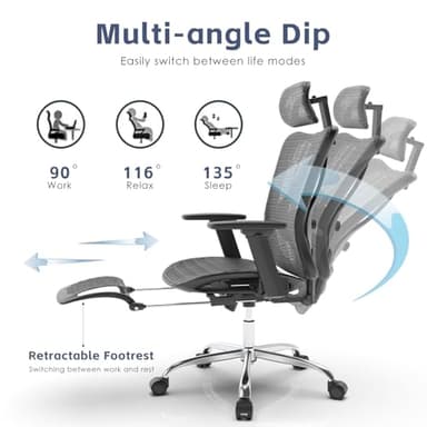 DFLIVE Ergonomic Office Chair, SGS Certified Gas Cylinder, 400 LBS Capacity, Retractable Footrest, Office Chair with Adjustable Lumbar Support, Gaming Chair, Mesh Office Chair - Image 7