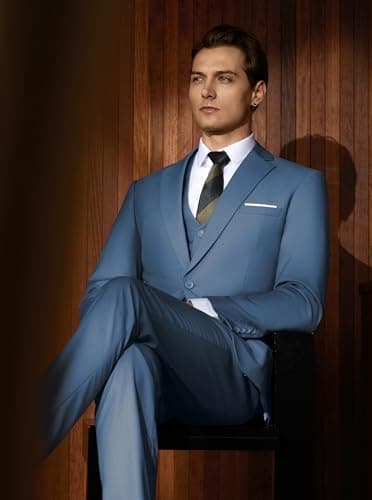 WULFUL Men’s Slim Fit Suit One Button 3-Piece Blazer Dress Business Wedding Party Jacket Vest & Pant - Image 8