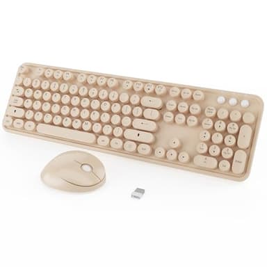 Kootop Wireless Keyboard and Mouse Combo, Cute Colorful 104 Keys Typewriter Retro Round Keycaps Keyboard for PC Laptop,Desktop,Windows, Home and Office Keyboards Coffee - Image 1