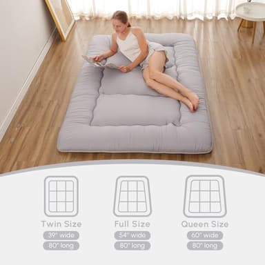 Zelladorra Japanese Floor Mattress, Futon Mattress with Storage Bag and Washable Cover, Roll Up Tatami Mat Suitable for Guest Room, Grey, Queen - Image 3