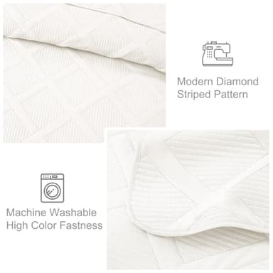 Exclusivo Mezcla Quilts Queen Size - White Quilt Set Bedspread with 2 Pillow Shams, Modern Bedding Set with Striped Pattern, Soft Lightweight Bedspreads Queen Size for All Seasons - Image 5