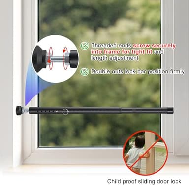 Door Security Bar & Sliding Patio Bar, Apartment Door Stoppers Security from Inside, Portable Door Lock for Travel Hotel, Adjustable 39"-53" - Image 5