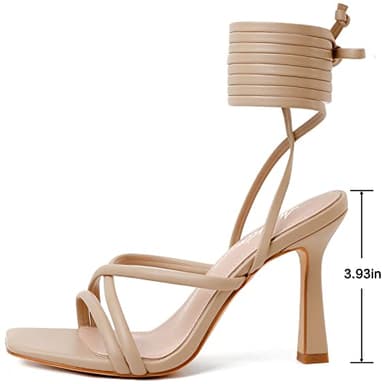 Mostrin Nude Strappy Heels for Women Lace Up Heels Tie Up Stiletto Heeled Sandals Square Open Toe High Heels for Prom, Party and Weddings Size 6 - Image 2