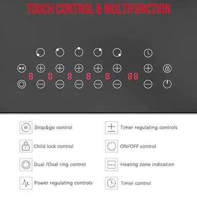 Traenvir 30 Inch Electric Cooktop, Built-in 5 Burner Electric Stovetop 8400W, 30" Glass Ceramic Cook Top with Expanded Zone, Child Safety Lock, Timer, Pause Control, 220V - 240V Hard Wire, No Plug - Image 5