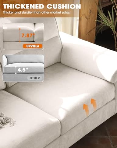 Upvilla 88.97" Modern Couches for Living Room, Deep Seat Sofa with 8”Cushion, Comfy 2-Seater Chenille Loveseat Sofa with Convertible Armrest, Removable Sofa Cover, High Leg (Beige) - Image 7