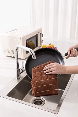 Microfiber Dish Towels - Soft, Super Absorbent and Lint Free Kitchen Towels - 8 Pack (Lattice Designed Brown Colors) - 26 x 18 Inch - Image 7