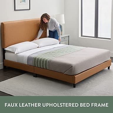 Edenbrook Platform Bed with Headboard – No Box Spring Needed – Faux Leather Upholstered Platform Bed Frame – Low Profile – Easy Assembly – Camel – Full Size - Image 5