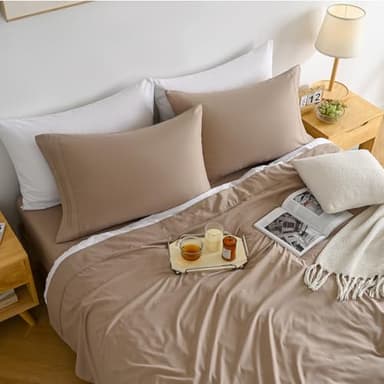 Yibeizi Taupe Sheet Set Full Size, Kids Bedsheets Microfiber Deep Pocket Cute Bed Sheet & Pillowcase Sets 4 Pieces - Image 2