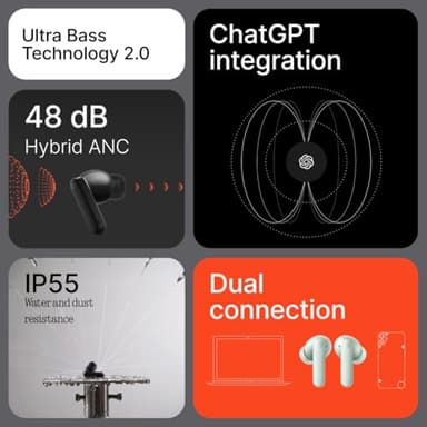 CMF Buds 2 Wireless Earbuds, 2025New Bluetooth Headphones with 48dB Hybrid ANC, Ultra Bass Technology Active Noise Cancellation Earphones, 55H Playtime, 6HD Mics, ChatGPT Integration Light Green - Image 4