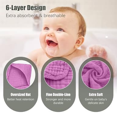 Spotted Play 2 Pack Hooded Baby Towels - 100% Muslin Cotton for Newborns, Infants, Toddlers - Large 32x32 Inch Size - Highly Absorbent and Essential for Newborn Care, Deep Sakura - Image 5