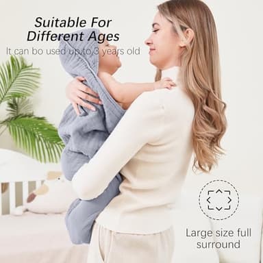 SWEET DOLPHIN Muslin Hooded Baby Bath Towels - 2 Pack 100% Cotton Towel for Babies, Infants, Toddlers - 32x32Inch - Highly Absorbent and Newborn Essential, Green and Grey - Image 4