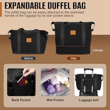 Romswi 5-Piece Luggage Set with Cup Holder TSA Lock, 20" 24" 28" Hardside Spinner Suitcase with Duffel Bag, Lightweight Durable PC+ABS Black Travel Luggage - Image 7