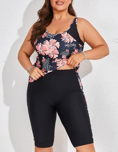 Hanna Nikole Plus Size Tankini Sets for Women Two-Piece Swimsuits Rash Guard with Short Tummy Control Bathing Suit with Boyshorts Black 3X - Image 2