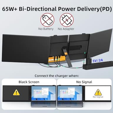 14" Triple Laptop Screen Extender - Ultra Thin & Lightweight (2.2lb) Portable Monitor For Laptop, FHD 1080P Travel Display 13-17" Laptops, Plug & Play USB-C/HDMI, Aluminum Extended Screen for Mac/Win - Image 7
