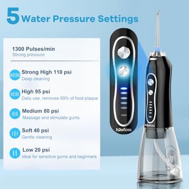 H2ofloss Water Dental Flosser Teeth Pick -Portable Oral Irrigator with 5 Modes, Rechargeable IPX7 Waterproof Orthodontic Teeth Cleaner Pick Cordless for Home Travel-300ml Water Tank - Image 2
