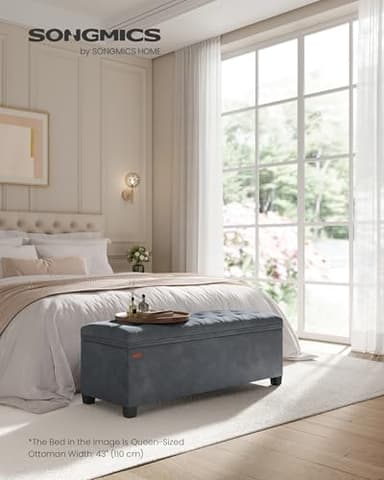 SONGMICS Velvet Storage Ottoman Bench, Foot Rest with Legs, 15.7 x 43 x 15.7 Inches, End of Bed Bench, Storage Chest, Load up to 660 lb, for Living Room, Bedroom, Entryway, Slate Gray ULSF089G01 - Image 2