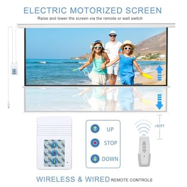 Kayle 120" Motorized Projector Screen Electric Diagonal Automatic Projection 16:9 HD Movies Screen for Home Theater Presentation Education Outdoor Indoor W/Wireless Remote, Wall/Ceiling Mount (White) - Image 5