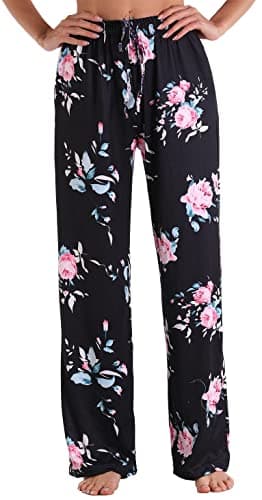 X-Image Women Summer Pajama Comfy Lounge Pants Casual Sleepwear PJ Pants with Pockets Black - Pink Flower, XX-Large - Image 1