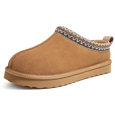 bebealy Genuine Suede Fuzzy Slippers for Women Winter Warm House Shoes Cozy Mini Boots for Indoor Outdoor, Chestnut 39 - Image 2