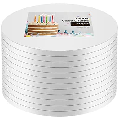 Kootek 12PCS Cake Drums 12 Inch Round, 12in Cake Boards Set, 1/2" Thick Sturdy Cardboard Base for Wedding & Party Desserts, Food Grade for Baking & Decorating, Base para Pastel (White) - Image 1
