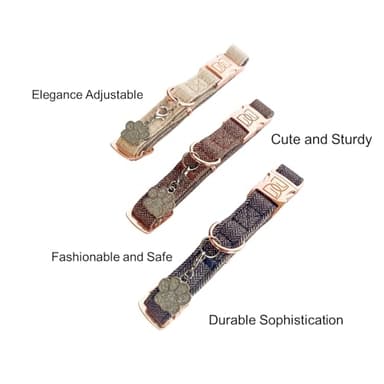 Elegant Dog Girl Collar - Twil Cloth Collar with Silver Paw Charm & Rose Gold Metal Buckle, Adjustable for Small to Large Female Dogs (Brown Blue, Small) - Image 4