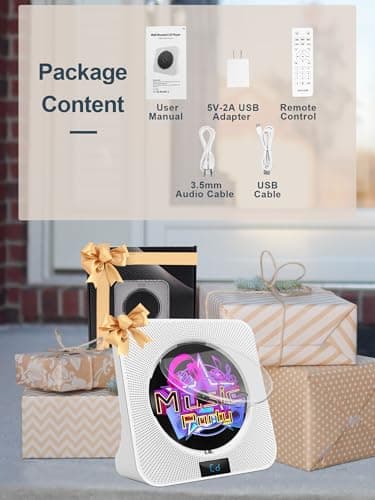 Desktop CD Player Portable with Bluetooth - Jimwey CD Players for Home with HiFi Speakers, FM Radio, Remote Control, LED Screen Display, Support CD/Bluetooth/USB/AUX, White CD Player for Gift - Image 7