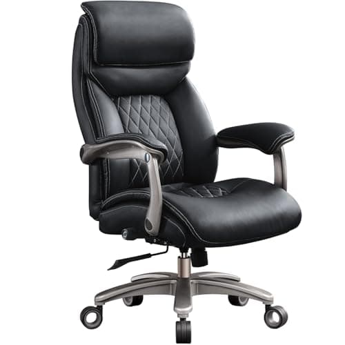 Big and Tall Office Chair with Wide Area Armrest, 600LBS PU Leather Executive Chair, Adjustable Lumbar Support 3'' Double Space Wheel, Managerial Home Desk Heavy Duty Office Chair (Black-A) - Image 1