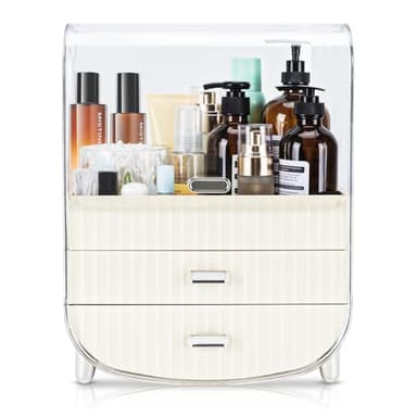 VUSIGN Makeup Organizer, Cosmetics Skincare Organizers with 3-Layer Storage Box and Transparent Cover, Vanity Organizer Countertop for Bathroom, Dresser, Ideal Gifts for Women, White - Image 1