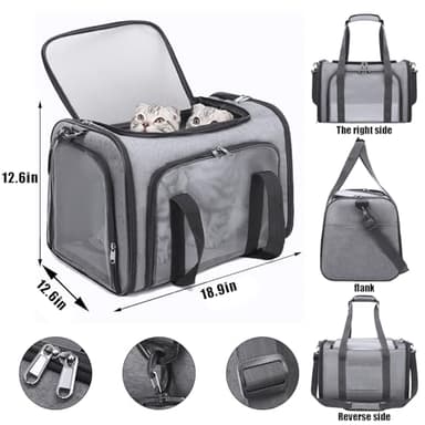 XPQKDC Pet Carrier, Airline Approved Cat and Dog Box, Portable and Foldable Pet Travel Bag with Breathable Mesh, Straps, Mat(Gray, Large) - Image 3
