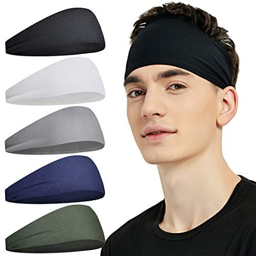 Pilamor Sports Headbands for Men (5 Pack),Moisture Wicking Workout Headband, Sweatband Headbands for Running,Cycling,Football, Yoga,Hairband for Women and Men(Gray, Green, White, Blue, Black) - Image 1
