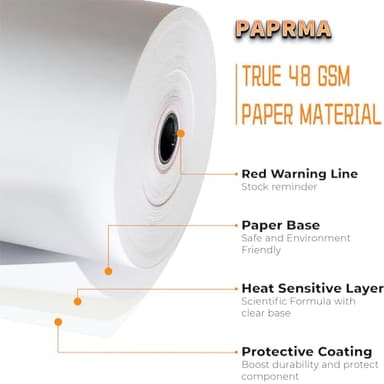 PAPRMA 3 1/8'' x 119ft' Thermal Paper Receipt 50 Rolls, Receipt Paper POS Cash Register Paper for Credit Card Machine Square Terminal Printer - Image 3