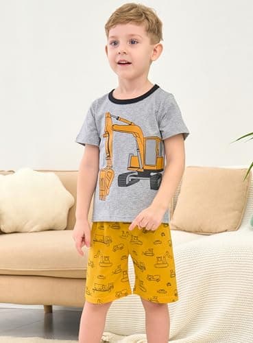 Popshion Boys Excavator Pajamas Summer Short Sets Toddler Pjs Cotton Jammies Truck Pj Clothes Kids Sleepwear Back to School Outfits 4t - Image 2