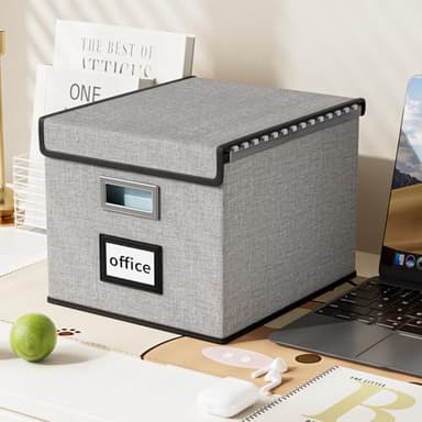 Huolewa Upgraded Portable File Organizer Box with Lid, Collapsible Linen Hanging Filing Storage Boxes with Plastic Slides, Decorative Home/Office Filing System Box for File and Folders Storage (Gray) - Image 5