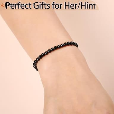 QOGIR Black Onyx Bracelet - Protecting Bracelet for Women Men - Handmade Natural Gem Stone Beaded Stretch Elastic Healing Bracelets 4mm - Image 4