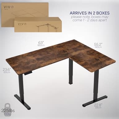 VIVO Electric Corner 63 x 55 inch L-Shaped Standing Desk, Memory Height Adjustment, Rustic Vintage Brown Top White Frame, DESK-E3CTWN - Image 6