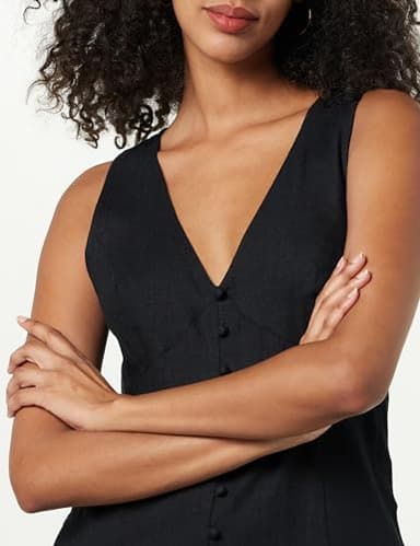 The Drop Women's Blanca Linen Button Front V-Neck Maxi Dress, Black, S - Image 3