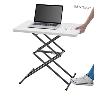 Living and More 28inch Height-Adjustable Personal Table, TV Tray, Portable Dinner Table, Multi-Purpose, Lightweight, No Assembly, Easy Fold and Storage, White - Image 7