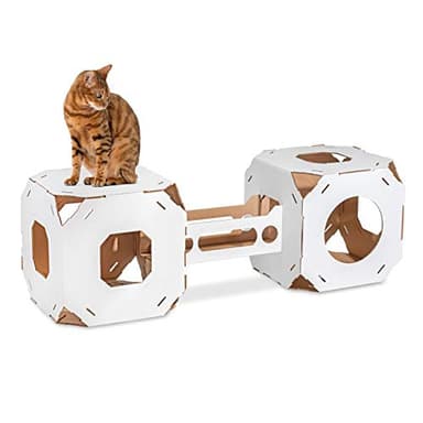 Catty Stacks Durable, Modular Cat House Cubes/Cat Condos, Made in USA (2-Pack (New! with Bridge), Snow White) - Image 1