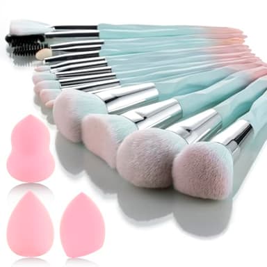 111 Pink Blue Gradient Makeup Brushes and Makeup Sponges Set 18Pcs/Set ,Soft Synthetic Fiber Makeup Brush Set,Suitable for Beginners/Makeup Artists, Valentine's Day, Christmas gifts - Image 1