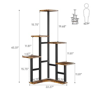Yzosvki Corner Plant Stand Indoor, 6 Tiered Corner Plant Shelf Flower Stand for Multiple Plants, Plant Shelves Organizer Rack for Living Room, Balcony, Patio, Garden, Square Rustic Brown - Image 3