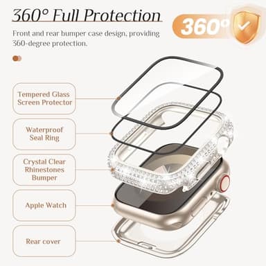 Goton 45mm Waterproof Bling Case for Apple Watch Screen Protector Series 9/8/7 45 mm, Sparkling PC Front Bumper & Hollow Back for iWatch Cover, Splash-Resistant, Easy Install - Image 5