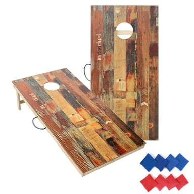 TIANNBU Solid Wood Premium Cornhole Set with Portable Waterproof Unique Pattern Surface Corn Hole Game Boards and Set of 8 Bean Bags for Indoor Outdoor Lawn Backyard Fun - Image 1