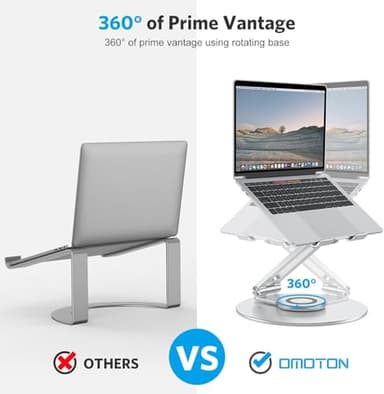 Adjustable Laptop Stand with 360 Rotating Base, OMOTON Ergonomic Laptop Riser for Collaborative Work, Dual Rotary Shaft Fully Foldable for Easy Storage, Fits MacBook / All Laptops up to 16 inches - Image 3