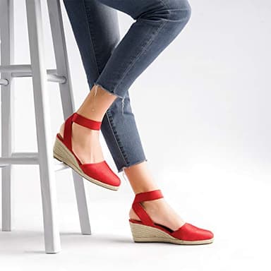 DREAM PAIRS Women's Elastic Ankle Strap Espadrilles Wedge Sandals,Size 7.5,Red,AMANDA-1 - Image 5