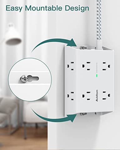 15Ft Long Surge Protector Power Strip, Addtam Extension Cord with 8 AC Outlets and 4 USB Ports(1 USB C), 3-Side Outlet Extender Strip, Flat Plug, Wall Mount, Dorm Home Office Essential, ETL Listed - Image 6