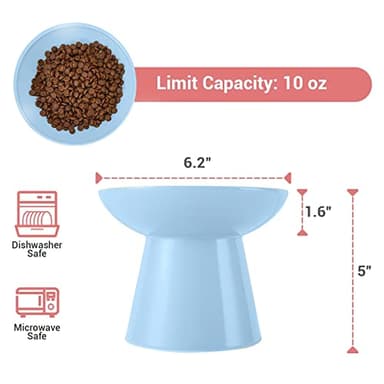 CEEFU Extra Wide Elevated Ceramic Cat Food Bowl - 6.2" Shallow Dish for Whisker Fatigue Relief, 5" Height for Easy Feeding, Lead & Cadmium Free, Durable Raised Cat Food Bowls, Blue - Image 4