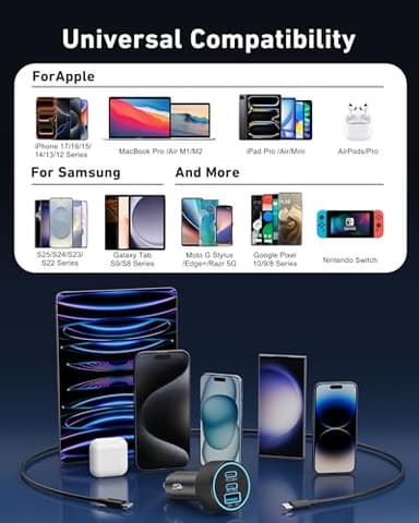 67W 3-Port Super Fast Type C Car Charger USB C for Samsung Galaxy S25 S24 S23 S22 S21 Ultra, iPhone 17/Air/16/15 Pro Max, Android, PD/QC Car Phone Adapter Accessories for Men Women + 3FT USB-C Cable - Image 6