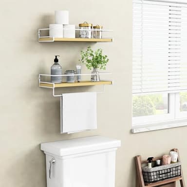 Forbena Floating Shelves for Wall with Rail, White and Natural Wood Nursery Book Shelves for Baby Girls Boys Kids Room Bedroom, Hanging Bookshelves Wall Mounted for Books, Toys, Bathroom (Set of 2) - Image 4